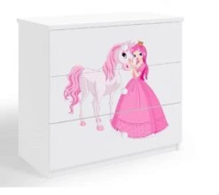 Commode Enfant Blanche Princesse Debout Et Cheval Drimy