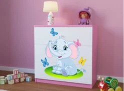 Commode Enfant Rose Petit éléphant 80 Cm