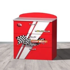 Commode Enfant Rouge 3 Tiroirs Circuit Automobiles