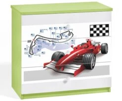 Commode Enfant Verte Voiture De Course 80 Cm