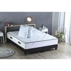 CONFORT DESIGN Pack Complet Sommier + Matelas 180x200 - 891 Ressorts - 7 Zones + Couette + 2 Oreillers - 100% Français