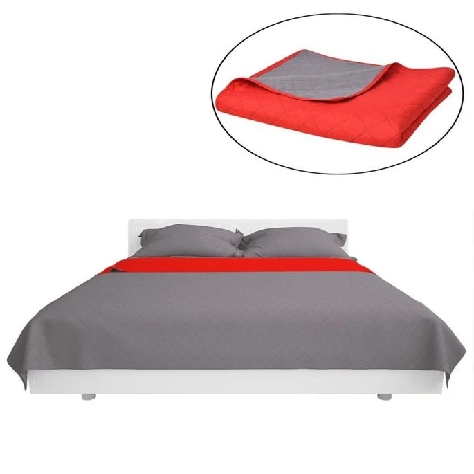 Couvre-lit Matelassé Double-face Rouge Et Gris 220x240 Cm 2 Couvre-lit Matelassé Double-face Rouge Et Gris 220x240 Cm – Image 2