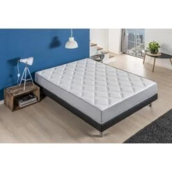 DEKO DREAM SUPERB Ensemble Matelas Ressorts Ensachés 160x200 Cm + Sommier Simili Cuir + 4 Pieds