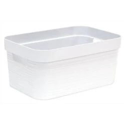 EDA PLASTIQUE Boîte De Rangement - 6 L - Décor Stone - Dimensions : 29,2 X 18,8 X 13,2 Cm - Blanc Cérusé