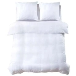 Ensemble Housse De Couette Satin De Coton Blanc 200x220/60x70cm