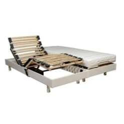Ensemble Relaxation Matelas + Sommiers électriques Décor Blanc Satiné 2x80x200 - Mousse - 14 Cm - Ferme - TALCA