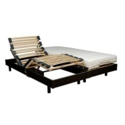 Ensemble Relaxation Matelas + Sommiers électriques Décor Wengé 2x80x200 - Mousse - 14 Cm - Ferme - TALCA