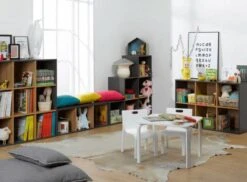 Etagère 9 Cases Bois Anthracite Et Merisier Clair Multicases -Vente De Chambre etagere 9 cases bois gris et merisier clair multicases 3700429610114 655683