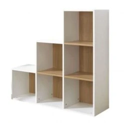 Etagère Escalier 6 Cases Blanc Et Merisier Clair Multicases -Vente De Chambre etagere escalier 6 cases blanc et merisier clair multicases 3700429610121 655718