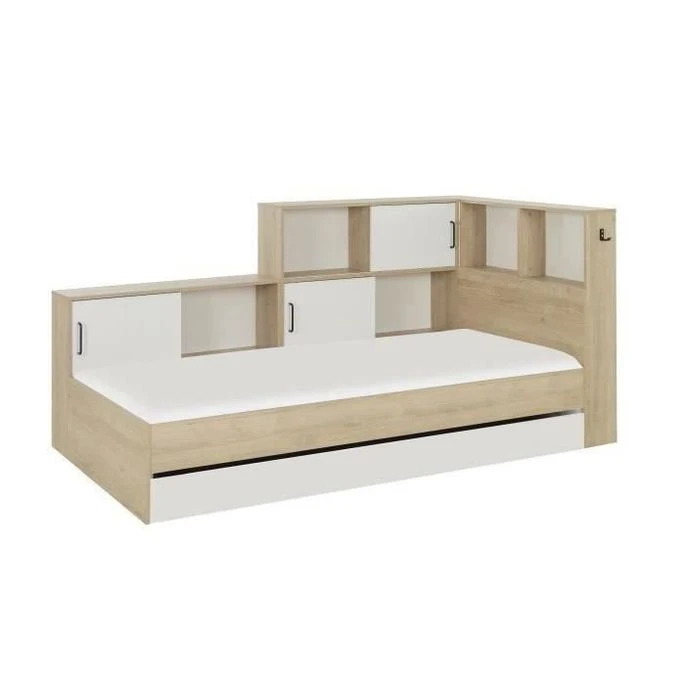 GAMI Lit Enfant Avec Rangements - Décor Blanc/châtaignier - 90 X 200 Cm - ERWAN 2 GAMI Lit Enfant Avec Rangements - Décor Blanc/châtaignier - 90 X 200 Cm - ERWAN – Image 2