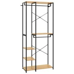 Garde-robe Noir Et Chêne 90x40x213 Cm Métal Et Aggloméré