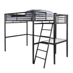 GRAFIK Lit Mezzanine Adulte Avec Sommier + Bureau Contemporain En Métal Laqué époxy Anthracite - L 140 X L 190 Cm