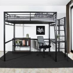 GRAFIK Lit Mezzanine Adulte Avec Sommier + Bureau Contemporain En Métal Laqué époxy Anthracite - L 140 X L 190 Cm -Vente De Chambre grafik lit mezzanine adulte avec sommier bureau contemporain en metal laque epoxy anthracite l 140 x l 190 cm 3700590433239 453462