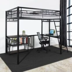 GRAFIK Lit Mezzanine Adulte Avec Sommier + Bureau Contemporain En Métal Laqué époxy Anthracite - L 140 X L 190 Cm -Vente De Chambre grafik lit mezzanine adulte avec sommier bureau contemporain en metal laque epoxy anthracite l 140 x l 190 cm 3700590433239 453463