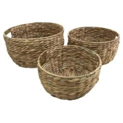 HOMEA Lot De 3 Pots Tressés En Jacinthe D'eau Et Structure Métal - Ø 28 X H 28 Cm / Ø 33 X H 33 Cm / Ø 38 X H 38 Cm - Naturel