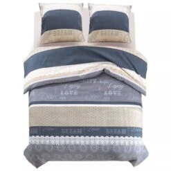 Jeu De Housse De Couette Motif Floral Rayé 200x200/80x80 Cm