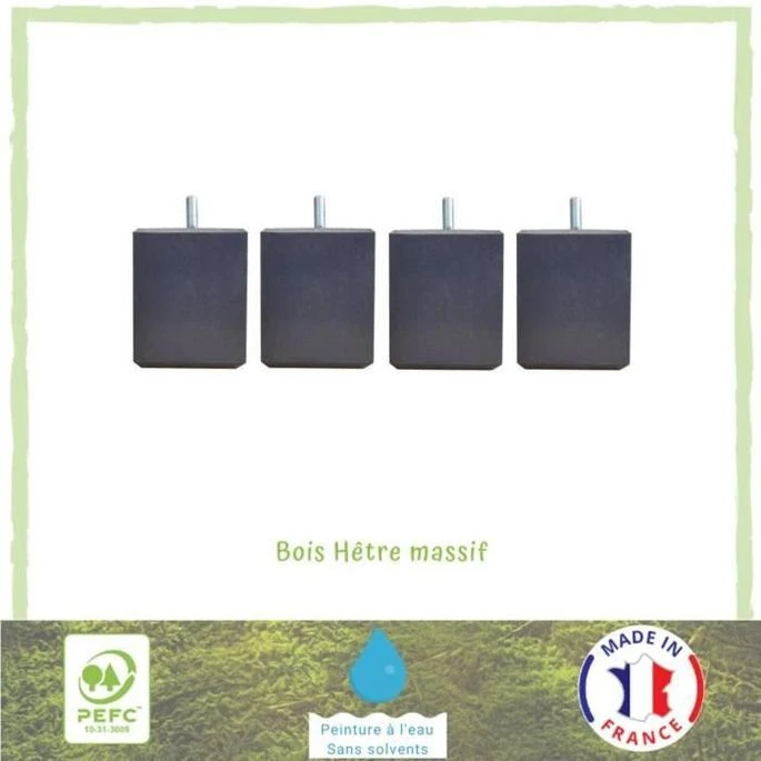 Jeu De Pieds Carrés L 7 Cm X L 7 Cm H 8,5 Cm - Gris Anthracite - Lot De 4 1 Jeu De Pieds Carrés L 7 Cm X L 7 Cm H 8,5 Cm - Gris Anthracite - Lot De 4