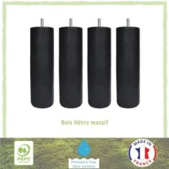 Jeu De Pieds Cylindriques Ø 6,2 H 24,5 Cm Noir - Lot De 4