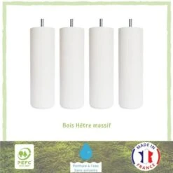 Jeu De Pieds Cylindriques Ø 7 Cm H 17 Cm Blanc - Lot De 4