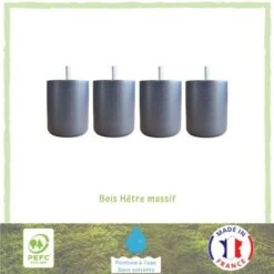 Jeu De Pieds Cylindriques Ø 7 Cm H 8,5 Cm Gris Anthracite - Lot De 4