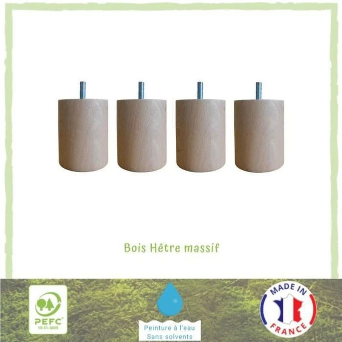 Jeu De Pieds Cylindriques En Bois Ø 7 Cm - H 8,5 Cm - Lot De 4 1 Jeu De Pieds Cylindriques En Bois Ø 7 Cm - H 8,5 Cm - Lot De 4