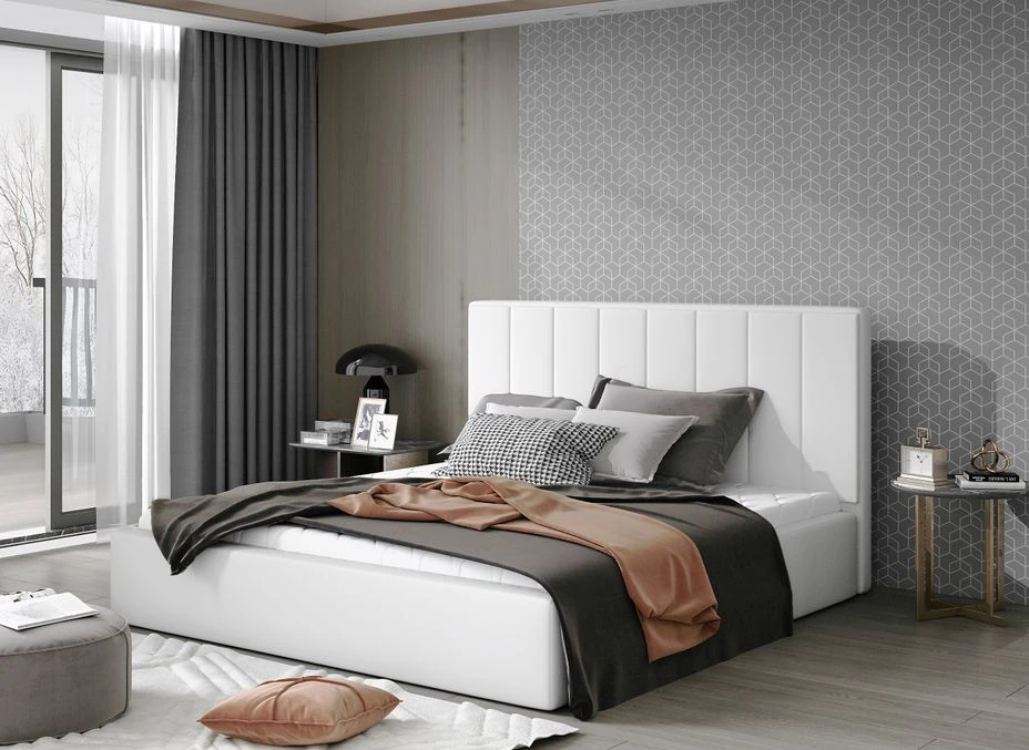 Lit 140x200 Cm Simili Cuir Blanc Capitonné Vertical Vareze 2 Lit 140x200 Cm Simili Cuir Blanc Capitonné Vertical Vareze – Image 2