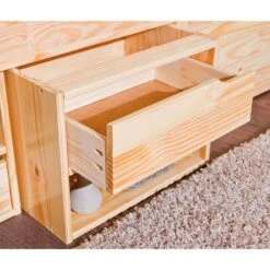 Lit 3 Tiroirs 2 Niches Pin Massif Clair Mura 90x200 Cm -Vente De Chambre lit 3 tiroirs 2 niches pin massif clair farum 4010340346207 402400