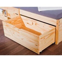 Lit 3 Tiroirs 2 Niches Pin Massif Clair Mura 90x200 Cm -Vente De Chambre lit 3 tiroirs 2 niches pin massif clair farum 4010340346207 402401