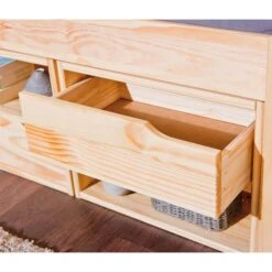 Lit 3 Tiroirs 2 Niches Pin Massif Clair Mura 90x200 Cm -Vente De Chambre lit 3 tiroirs 2 niches pin massif clair farum 4010340346207 402404