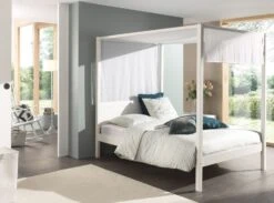 Lit à Baldaquin 140x200 Cm Avec Ciel De Lit Pin Massif Laqué Blanc Pinie -Vente De Chambre lit a baldaquin 140x200 cm avec ciel de lit pin massif laque blanc pinie 5420070230865 696352