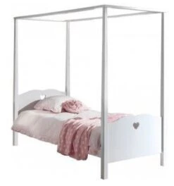 Lit à Baldaquin 90x200 Cm Bois Laqué Blanc Cœur