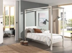 Lit à Baldaquin 90x200 Cm Pin Massif Laqué Blanc Pino -Vente De Chambre lit a baldaquin 90x200 cm pin massif laque blanc pino 5420070229098 693312