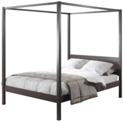 Lit à Baldaquin Pin Massif Taupe Pino 90x200 Cm