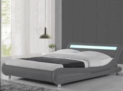 Lit à Led Similicuir Gris 140x190 Cm Paula