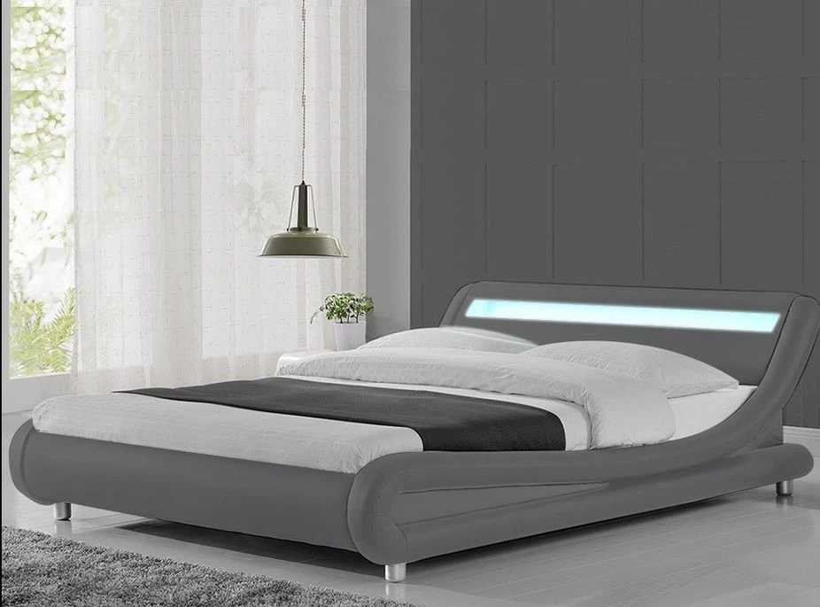 Lit à Led Similicuir Gris 140x190 Cm Paula 1 Lit à Led Similicuir Gris 140x190 Cm Paula