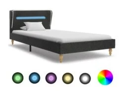 Lit à LED Tissu Gris Foncé Et Pieds Hévéa Massif Clair Garry 90x200 Cm