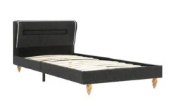 Lit à LED Tissu Gris Foncé Et Pieds Hévéa Massif Clair Garry 90x200 Cm -Vente De Chambre lit a led tissu gris fonce et pieds hevea massif clair garry 90x200 cm 8719883578194 390313