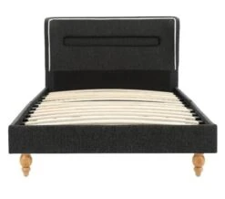 Lit à LED Tissu Gris Foncé Et Pieds Hévéa Massif Clair Garry 90x200 Cm -Vente De Chambre lit a led tissu gris fonce et pieds hevea massif clair garry 90x200 cm 8719883578194 390314