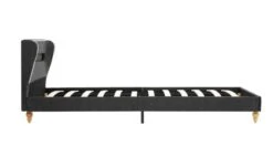 Lit à LED Tissu Gris Foncé Et Pieds Hévéa Massif Clair Garry 90x200 Cm -Vente De Chambre lit a led tissu gris fonce et pieds hevea massif clair garry 90x200 cm 8719883578194 390315