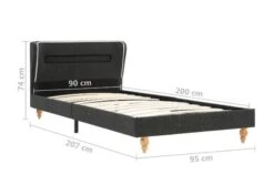 Lit à LED Tissu Gris Foncé Et Pieds Hévéa Massif Clair Garry 90x200 Cm -Vente De Chambre lit a led tissu gris fonce et pieds hevea massif clair garry 90x200 cm 8719883578194 390318