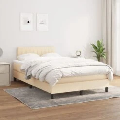 Lit à Sommier Tapissier Avec Matelas Crème 120x200 Cm Tissu 4