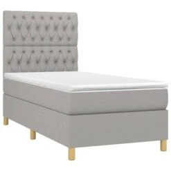 Lit à Sommier Tapissier Avec Matelas Gris Clair 100x200cm Tissu -Vente De Chambre lit a sommier tapissier avec matelas gris clair 100x200cm tissu 8720845512170 1509725