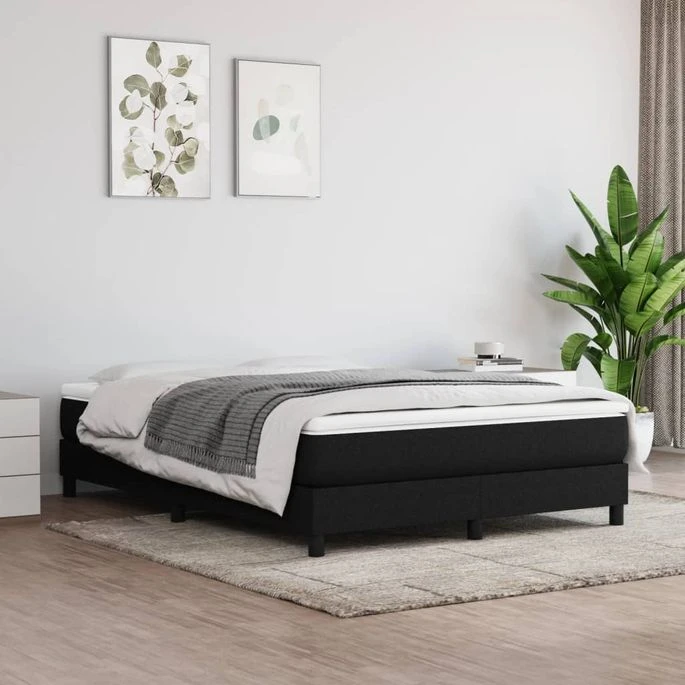 Lit à Sommier Tapissier Avec Matelas Noir 140x190 Cm Tissu 1 Lit à Sommier Tapissier Avec Matelas Noir 140x190 Cm Tissu