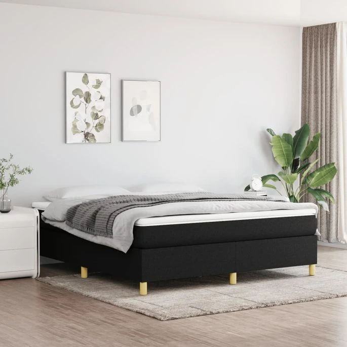 Lit à Sommier Tapissier Avec Matelas Noir 180x200 Cm Tissu 1 Lit à Sommier Tapissier Avec Matelas Noir 180x200 Cm Tissu