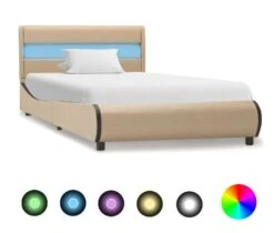 Lit Adulte à LED Simili Cuir Beige Nyam 100x200 Cm