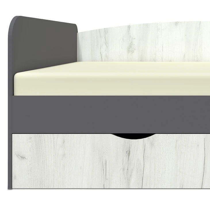 Lit Banquette Avec 2 Tiroirs Bois Gris Et Blanc Arade 90x200 Cm 3 Lit Banquette Avec 2 Tiroirs Bois Gris Et Blanc Arade 90x200 Cm – Image 3
