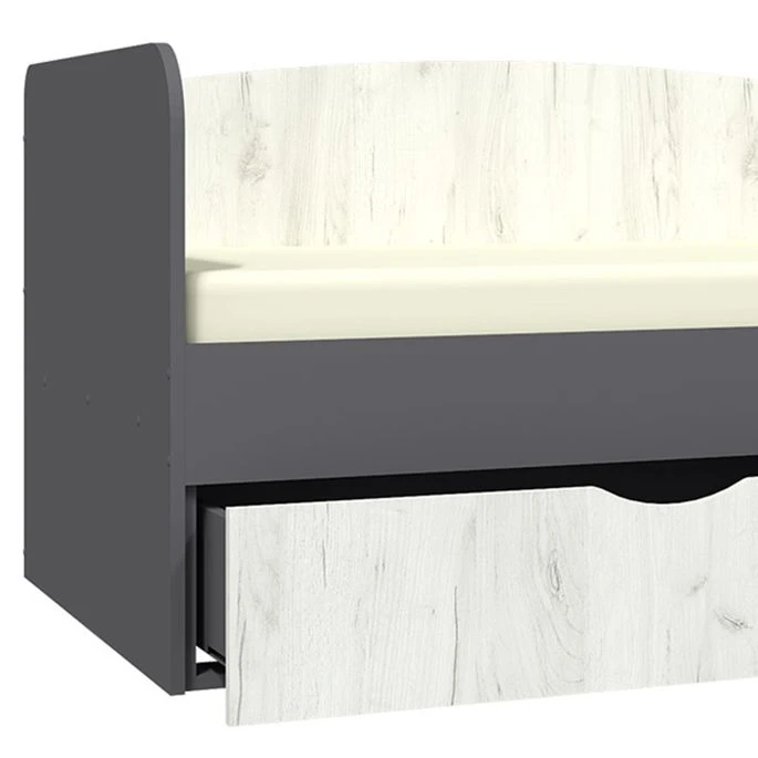 Lit Banquette Avec 2 Tiroirs Bois Gris Et Blanc Arade 90x200 Cm 4 Lit Banquette Avec 2 Tiroirs Bois Gris Et Blanc Arade 90x200 Cm – Image 4