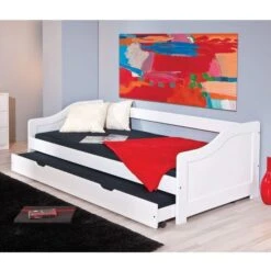 Lit Banquette Avec Tiroir Lit Pin Massif Vernis Blanc Theo 80x190 Cm -Vente De Chambre lit banquette avec tiroir lit pin massif vernis blanc theo 80x190 cm 4010340292023 402474