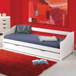 Lit Banquette Avec Tiroir Lit Pin Massif Vernis Blanc Theo 80x190 Cm -Vente De Chambre lit banquette avec tiroir lit pin massif vernis blanc theo 80x190 cm 4010340292023 402475