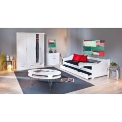 Lit Banquette Avec Tiroir Lit Pin Massif Vernis Blanc Theo 80x190 Cm -Vente De Chambre lit banquette avec tiroir lit pin massif vernis blanc theo 80x190 cm 4010340292023 402476